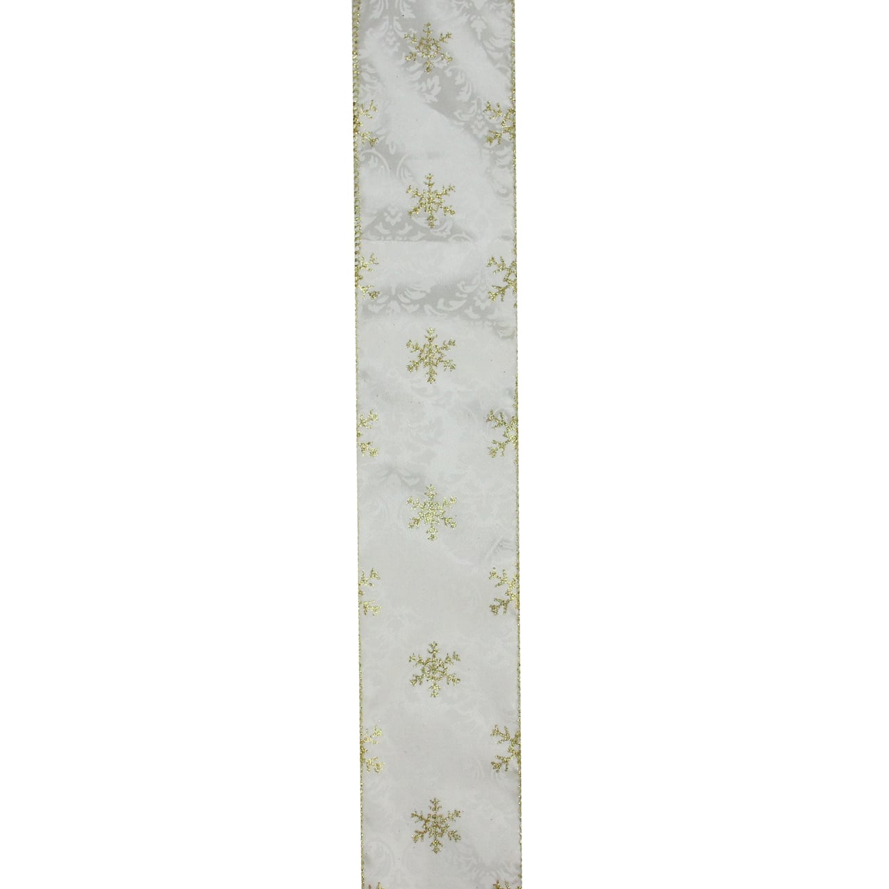 2.5&#x22; x 10yd. Wired Damask with Sparkling Snowflakes Christmas Ribbon